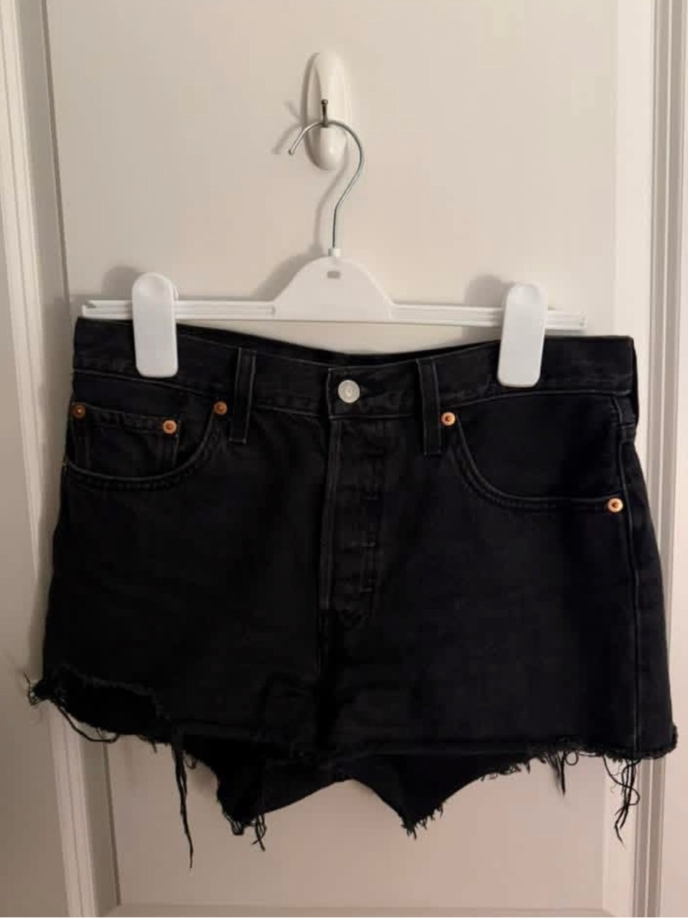 Levi's Black Distressed Denim Cutoff Shorts